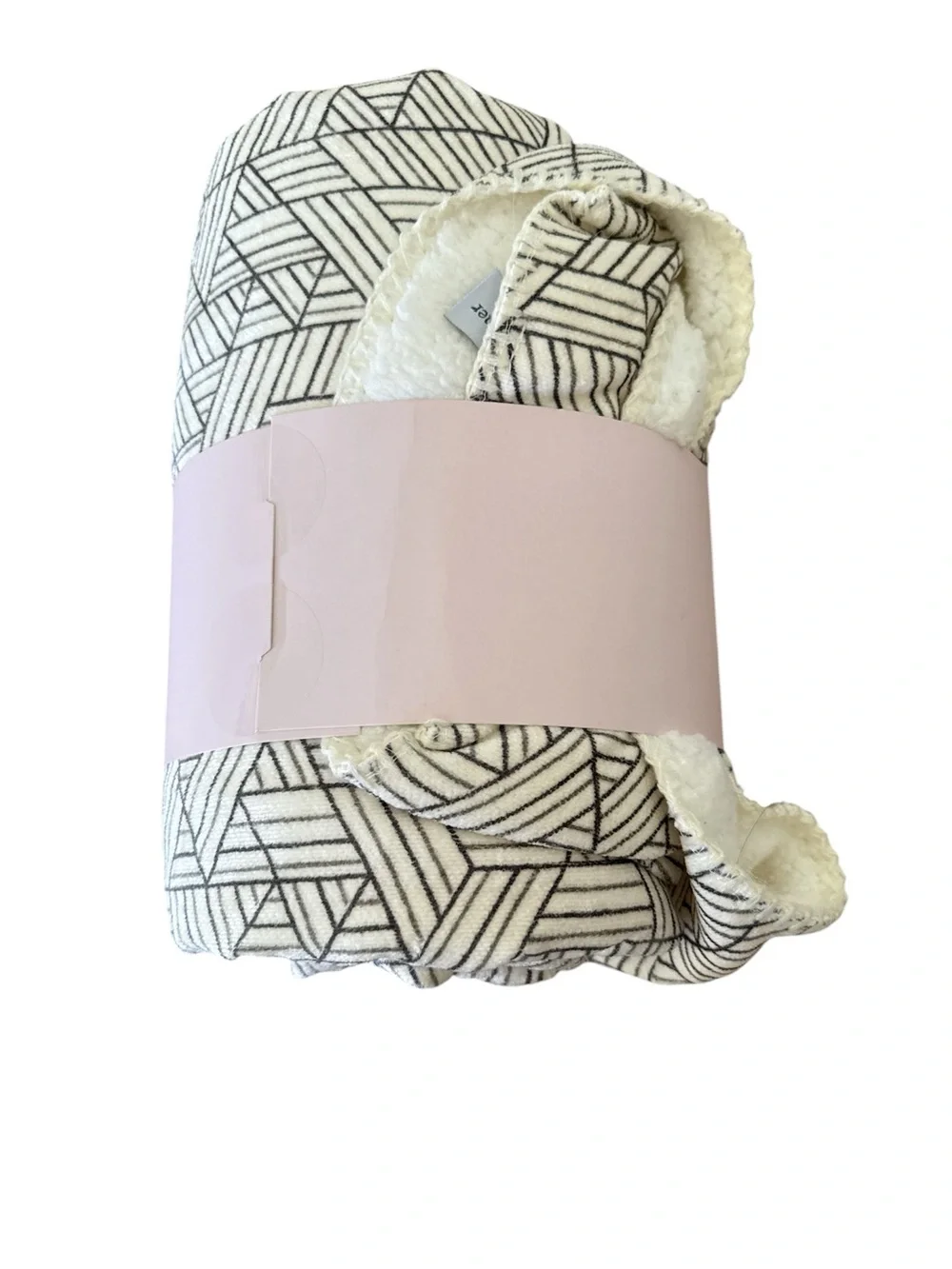 summer & rose Cream Throw Blanket with Black Geometric Stripes NWT